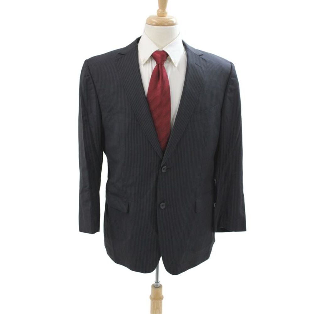 Z Zegna Mens 2 Piece Striped Black Wool Suit Jacket Button Classic Size 52
